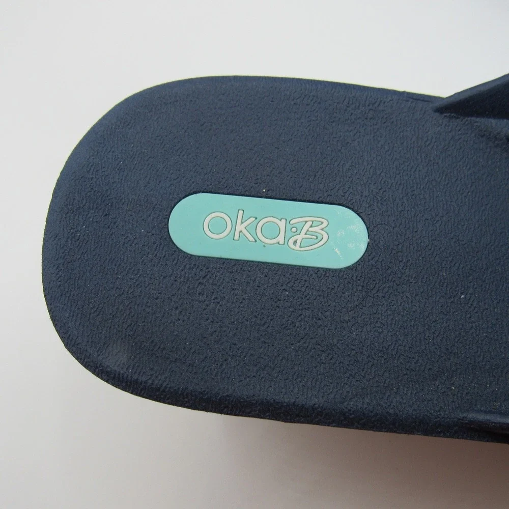 Oka-B Wedge Flip Flops Womens ML Navy Blue Rhinestone Medallion‎ Thong
